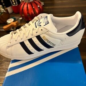 Adidas Superstar White and Dark Blue Sneakers